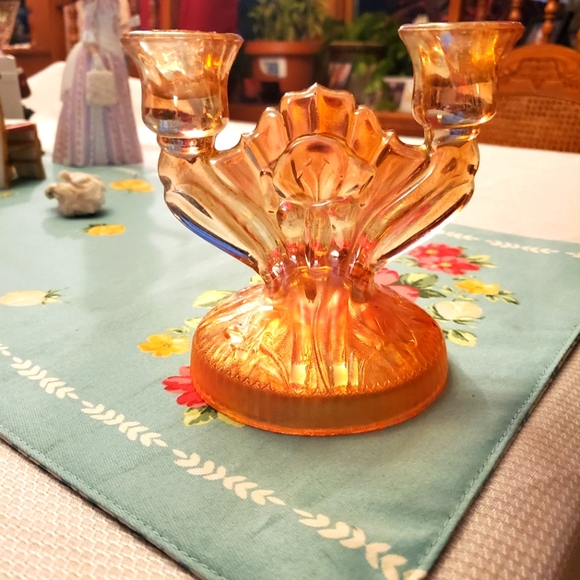 carnival glass Accents Carnival Marigold Glass Candelabra 2lite